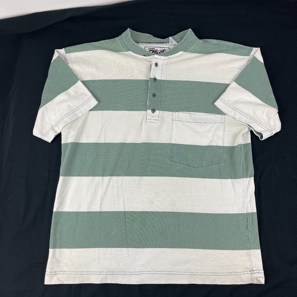 Tomato Mens Tshirt Striped Green White Button Med - Picture 3 of 8